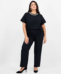 I.n.c. International Concepts Plus Cotton Embellished-Neck Top, Macy's Exclusive