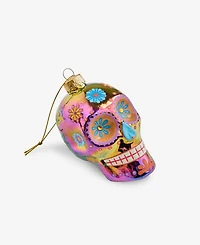 Holiday Lane Day of the Dead Glass Colorful Skull Ornament, Macy's Exclusive