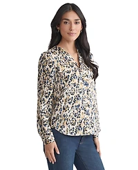 Jones New York Women's Animal-Print Flap-Pocket Long-Sleeve Top