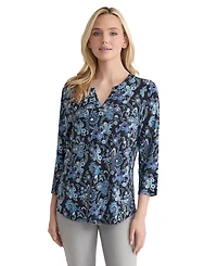 Jones New York Women's Paisley-Print 3/4-Sleeve Flap-Pocket Knit Top