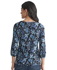 Jones New York Women's Paisley-Print Puff-Sleeve Crewneck Top