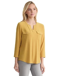 Jones New York Women's Solid 3/4-Sleeve Flap-Pocket Top