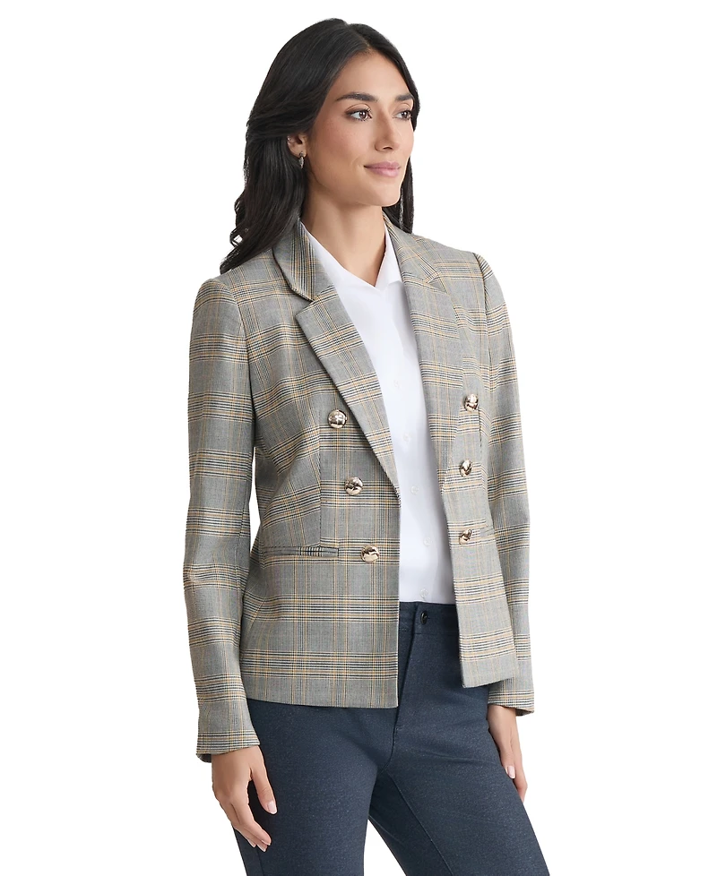 Jones New York Women's Plaid Faux-Double-Breast Blazer