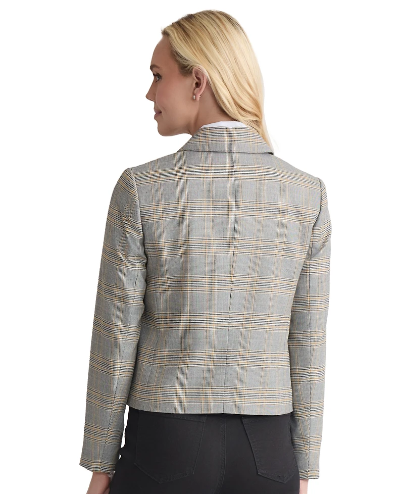 Jones New York Women's Plaid Button-Down Moto Jacket