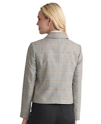 Jones New York Women's Plaid Button-Down Moto Jacket