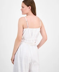 Lucky Brand Women's Cotton Straight-Neck Cutwork Tank Top