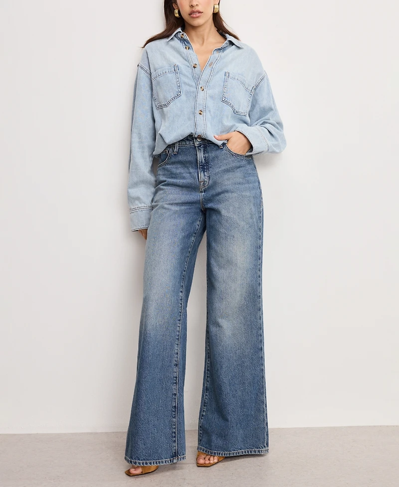 Good American Women's Denim Shirt Jumpsuit