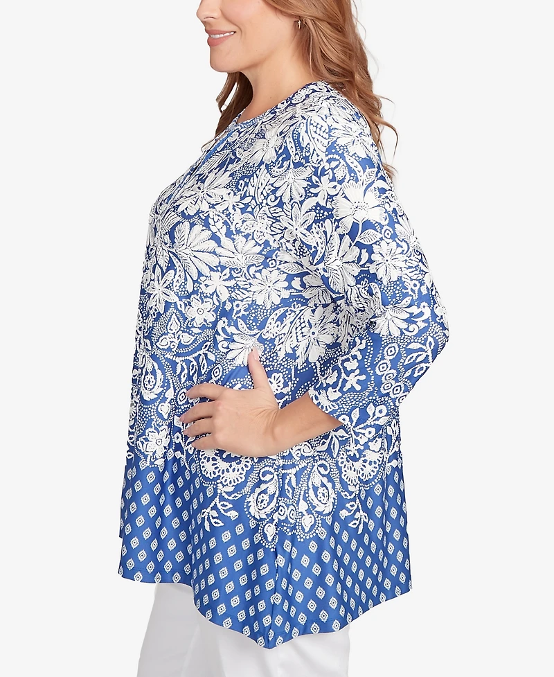 Ruby Rd. Plus Ibiza Ombre Floral Puff Print Top