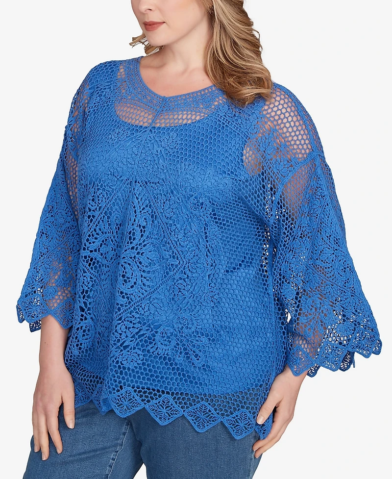 Ruby Rd. Plus Size Lined Medallion Crochet Top