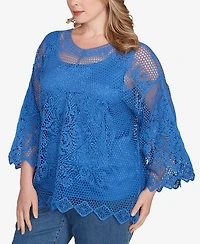 Ruby Rd. Plus Size Lined Medallion Crochet Top