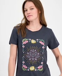 Lucky Brand Women's Beaded Lotus Crewneck Cotton T-Shirt