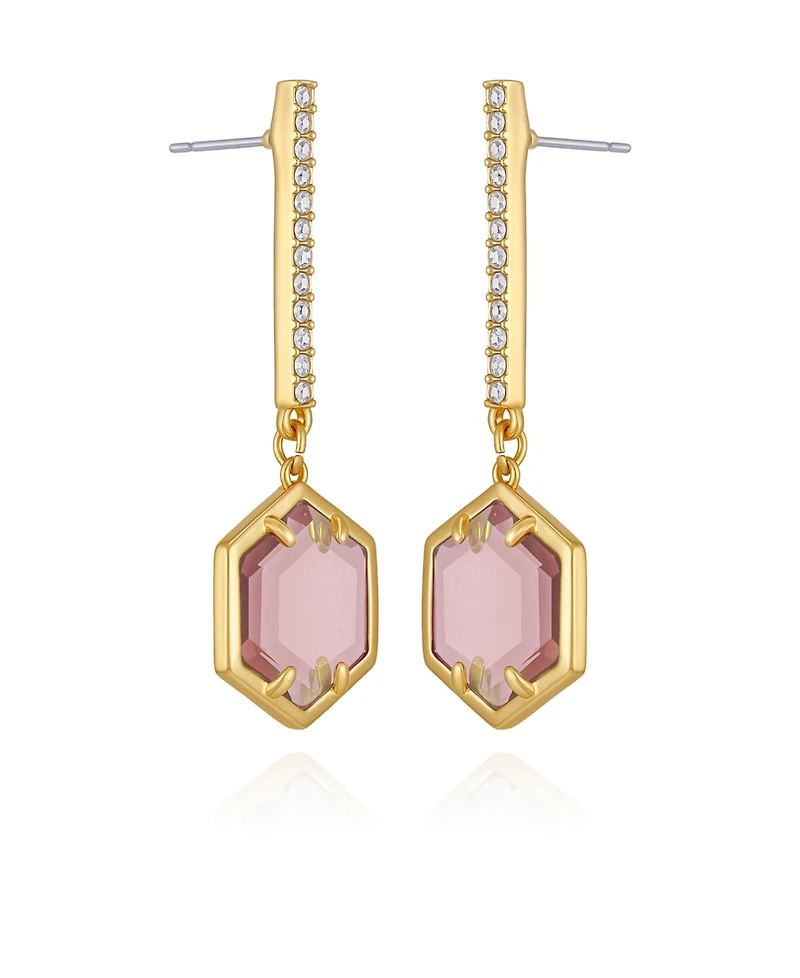Vince Camuto Gold Tone Hexagon Pave Bar Drop Earrings