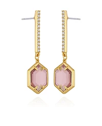Vince Camuto Gold Tone Hexagon Pave Bar Drop Earrings