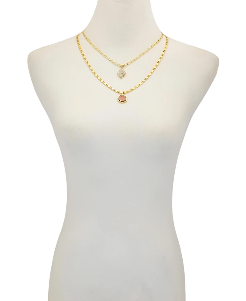 Vince Camuto Layered Necklace Set with Burgandy Stone Crystal Charm