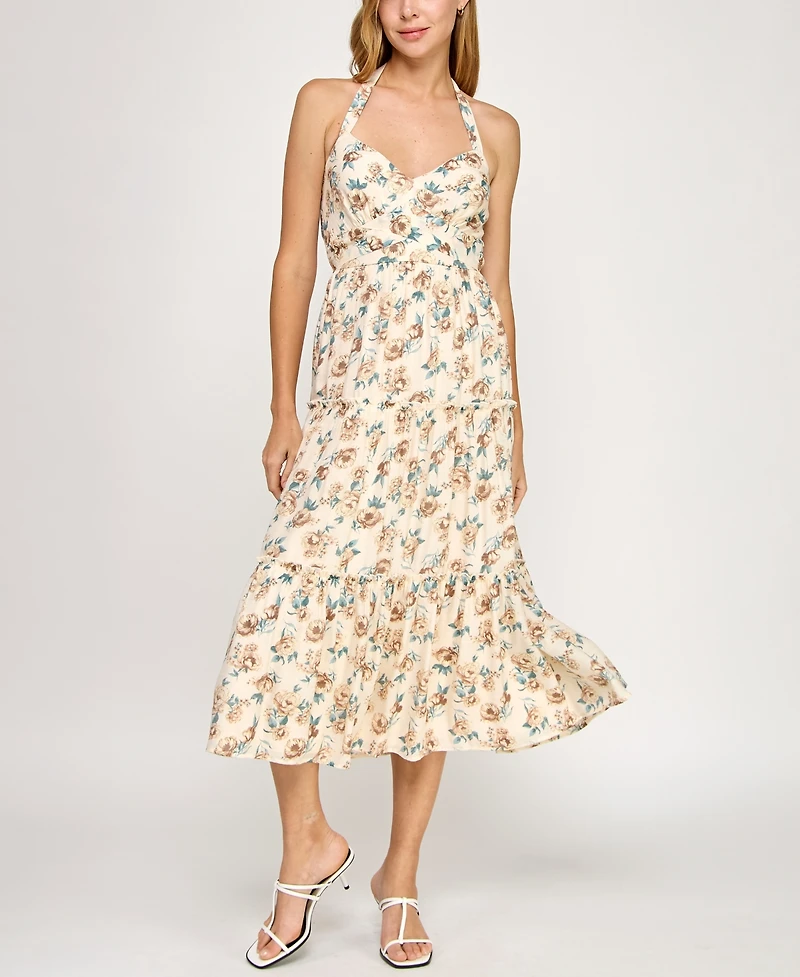 Trixxi Juniors' Printed Sleeveless Halter Midi Dress
