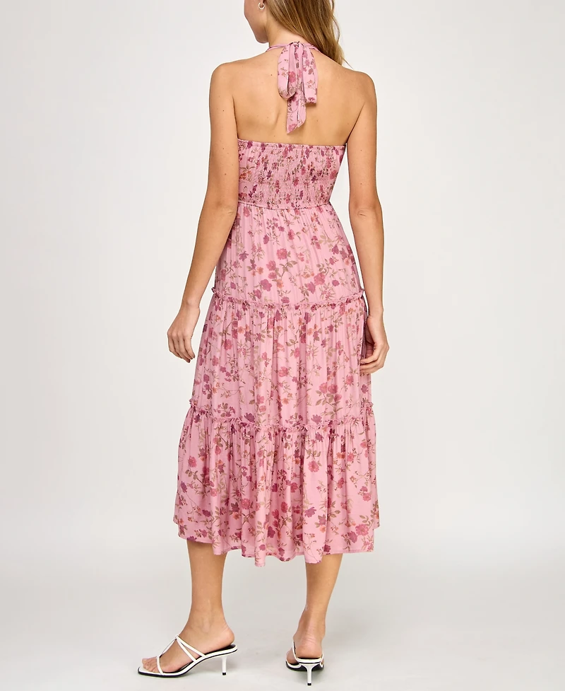 Trixxi Juniors' Printed Sleeveless Halter Midi Dress