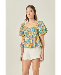 English Factory Women's Floral Puff Sleeve Top
