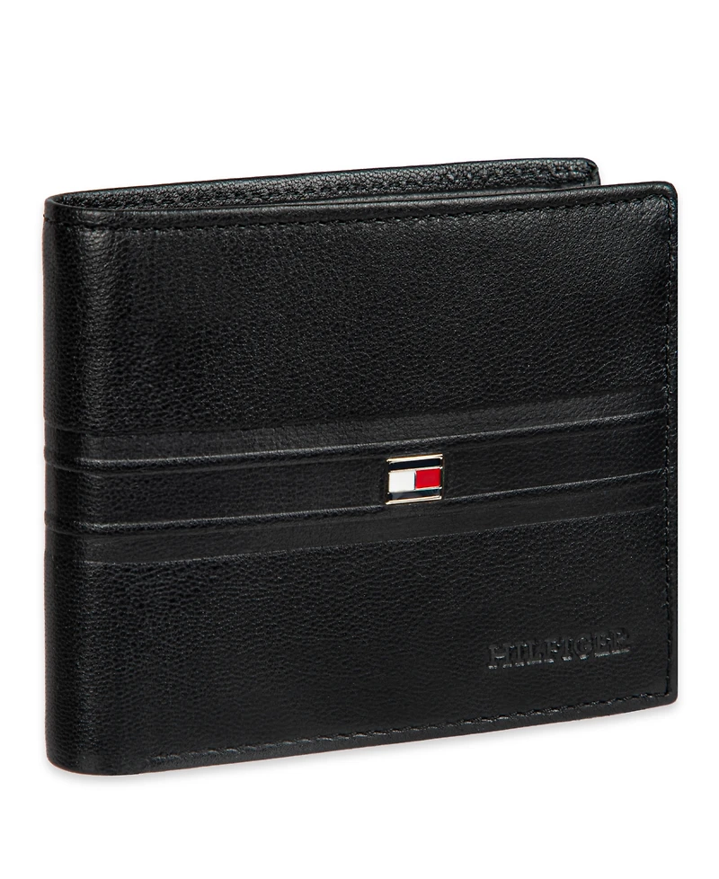 Tommy Hilfiger Men's Rfid Stripe Embossed Bifold Traveler Wallet