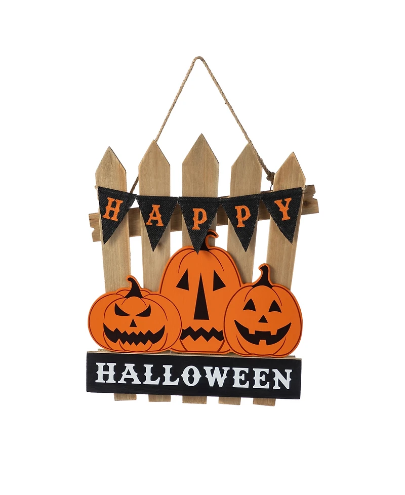 Glitzhome 14" Halloween Wood Jack-o'-Lantern Door Hanger