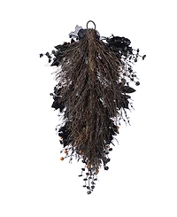 Glitzhome 28" Halloween Black Rose and Berry Swag Metal Wreath Hanger