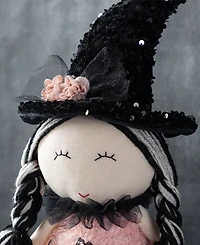 Glitzhome 29" Halloween Pink Fabric Dressed Witch Sitter