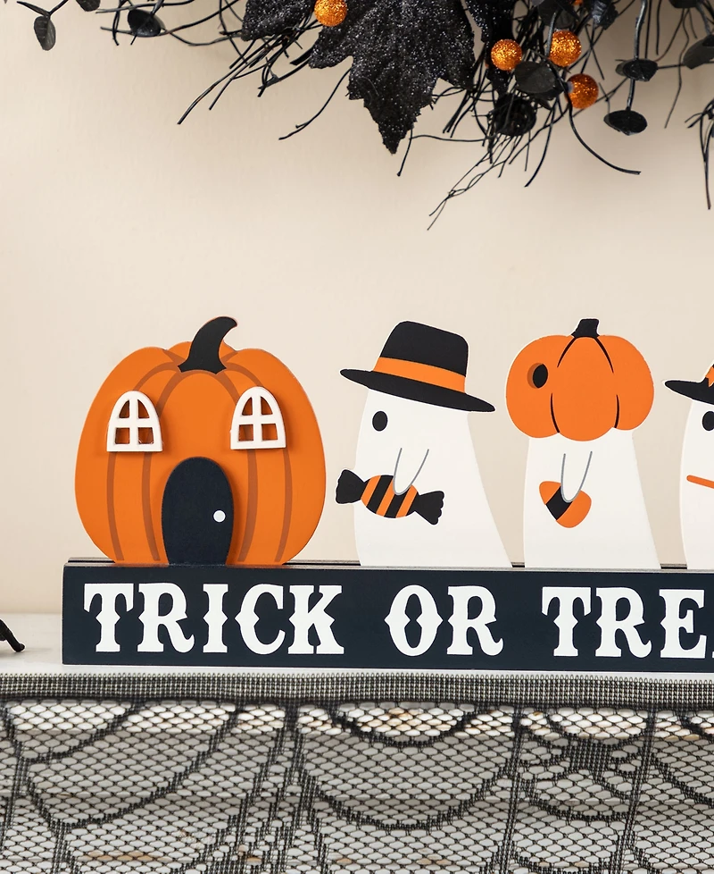 Glitzhome 5.25" Halloween Wooden Trick or Treat Pumpkin Ghosts Table Decor