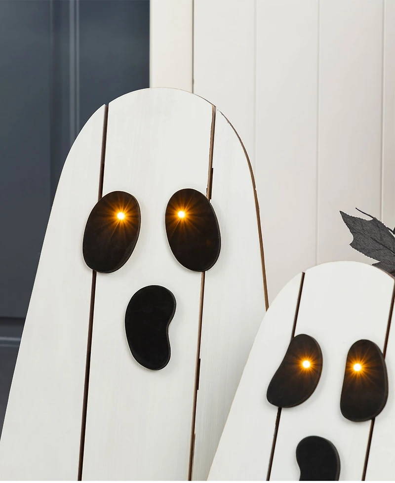 Glitzhome Halloween Lighted Wooden White Ghost Porch Decor with Timer, Set of 2