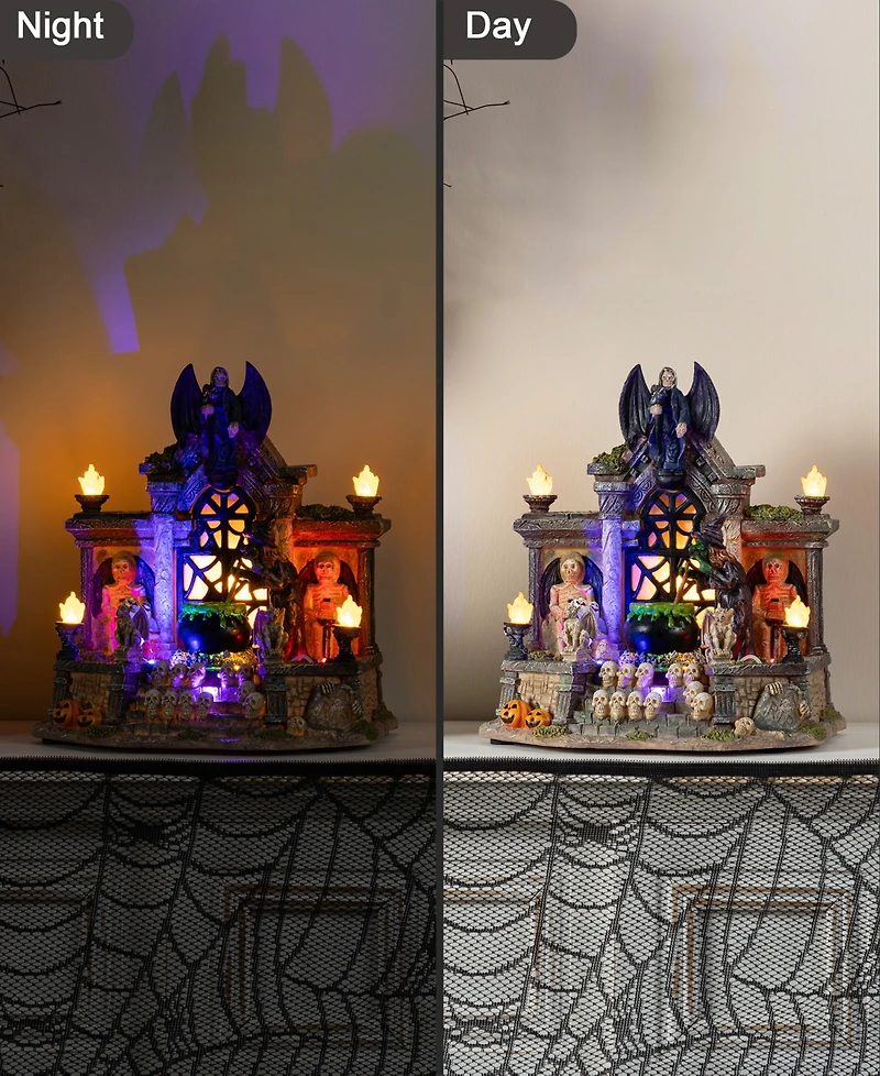 Glitzhome 9.75" Lighted Resin Halloween Haunted House Village