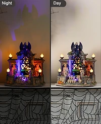 Glitzhome 9.75" Lighted Resin Halloween Haunted House Village