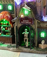 Glitzhome 11" Lighted Resin Halloween Haunted House Village
