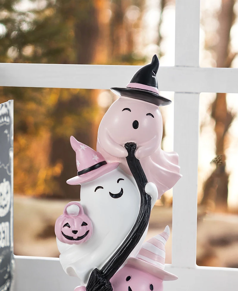 Glitzhome 12.75" Pink Halloween Polyresin Stacked Ghost Table Decor