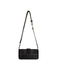 True Religion Frayed Denim Flap Bag with Logo Strap