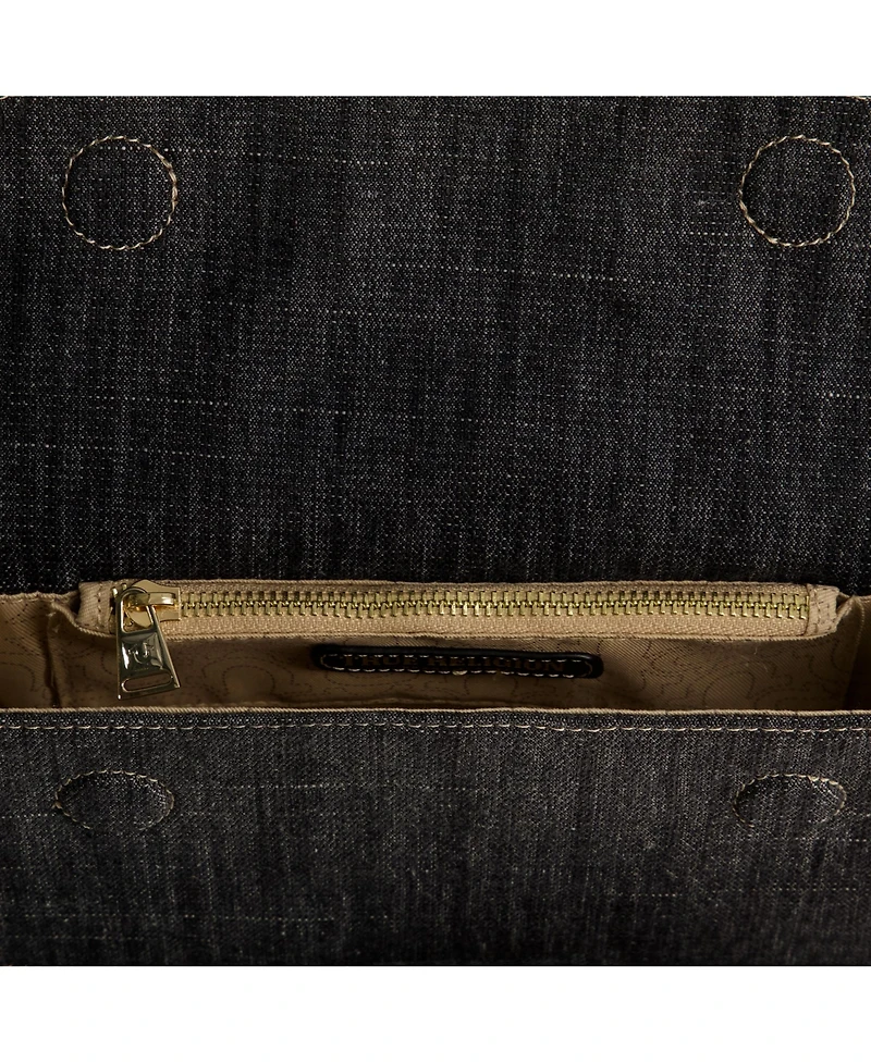 True Religion Frayed Denim Flap Bag with Logo Strap