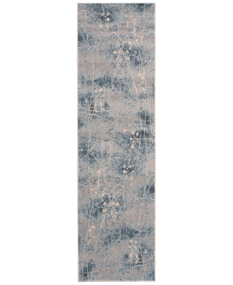 Closeout! Nourison Home Somerset Silver/Blue Blossom 2'3" x 8' Runner Rug