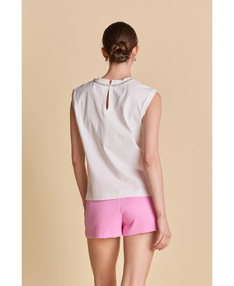 English Factory Women's Rhinestone Bow Sleeveless Top
