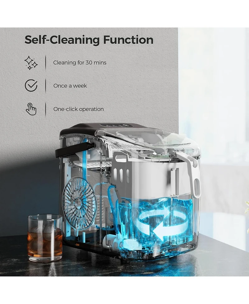 Cowsar Countertop Ice Maker Machine with Handle,26Lbs/24H,9 Cubes Ready in 6 Mins,Self-Cleaning Function with Ice Scoop and Basket for Home/Office