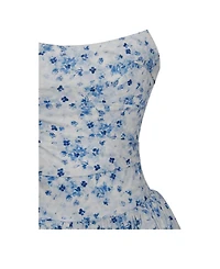 Miss Circle Women's Paloma Blue Print Linen Corset Draping Top Midi Dress