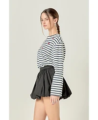 English Factory Women's Heart Embroidered Stripe T Shirt