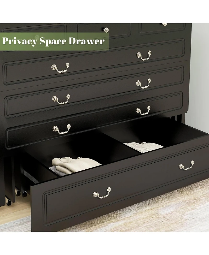 livelylodge Murphy Bed Cabinet, Queen Murphy Bed with Usb and Charging Ports, with Drawer Includes Storage Cabinet Suit for Guest Room, Black Walnut C