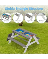 Flynama One 3-in-1 Kids Outdoor Wooden Picnic Table With Umbrella, Convertible Sand & Wate, Gray Astm & Cpsia Certification