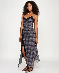 Seni & Cade Juniors' Lace-Trim Mesh Fit Flare Dress
