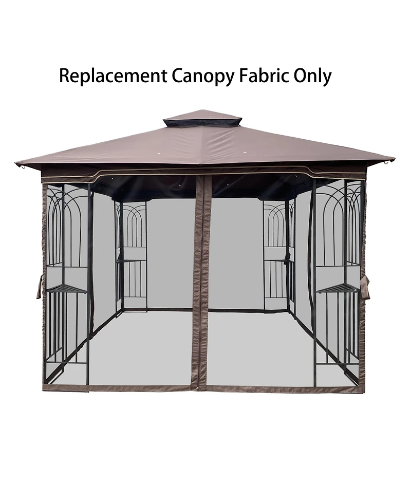 Flynama 10x10 Ft Patio Double Roof Gazebo Replacement Canopy Top Fabric,Brown
