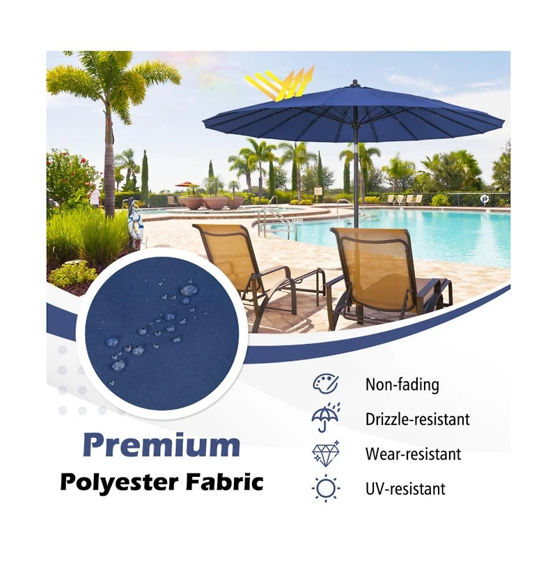 9 Feet Round Patio Umbrella with 18 Fiberglass Ribs