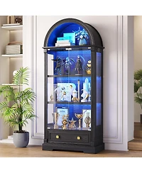 Vlsrka 4-tier shelves, motion sensor lights, 72" arched glass display cabinet.