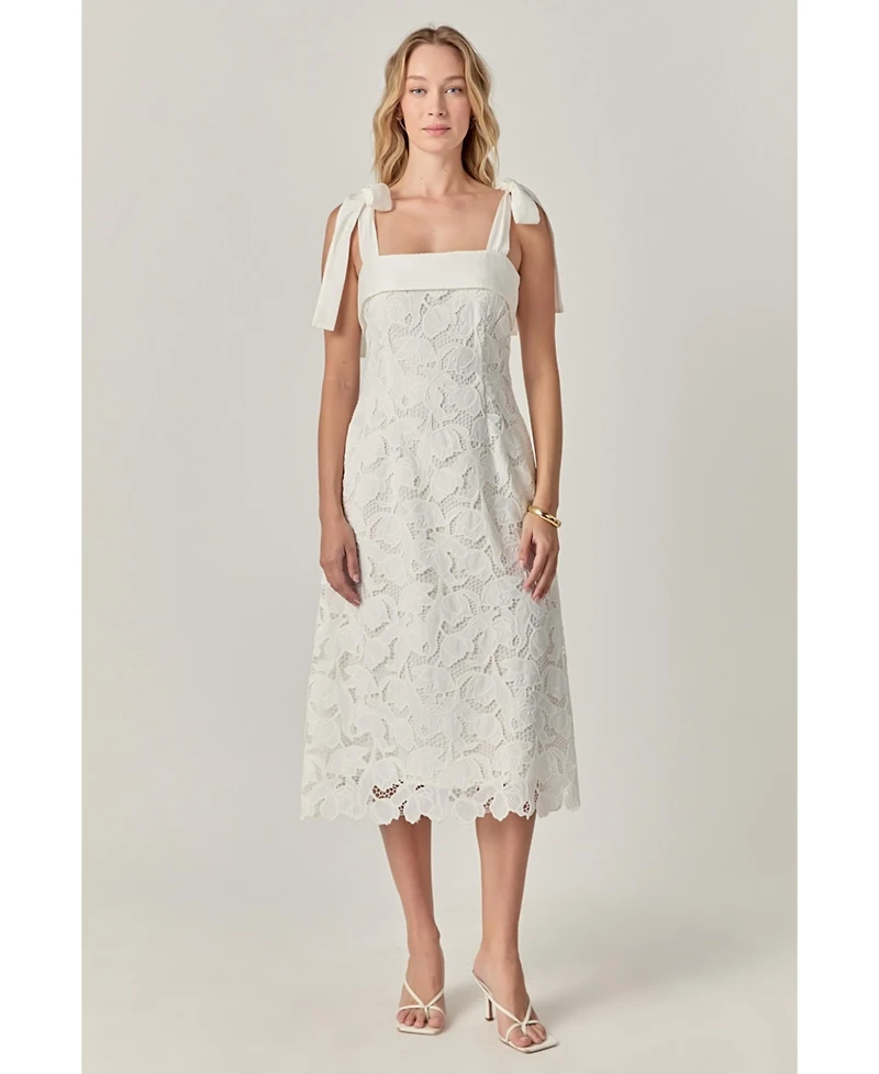 English Factory Women's Bow Sleeveless Lace Midi Dress