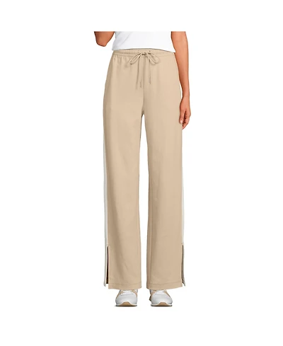 Lands' End Women's Sport Knit High Rise Relaxed Straight Leg Side Stripe Pants