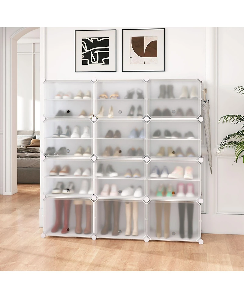 Portable Shoe Rack Organizer 12-Cube 48 Pair Shoe Shelf Storage Cabinet w/Hook