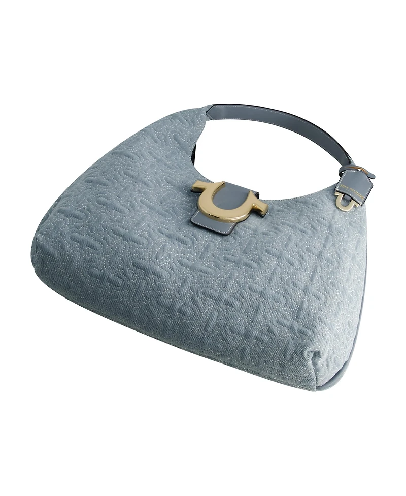 True Religion Quilted Horseshoe Large Denim Hobo
