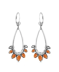 American West Jewelry Sterling Silver Orange Spiny Oyster Open Pear Gemstone Lever Back Earrings