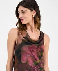 Robbie Bee Women's Cowlneck Floral-Print Dress